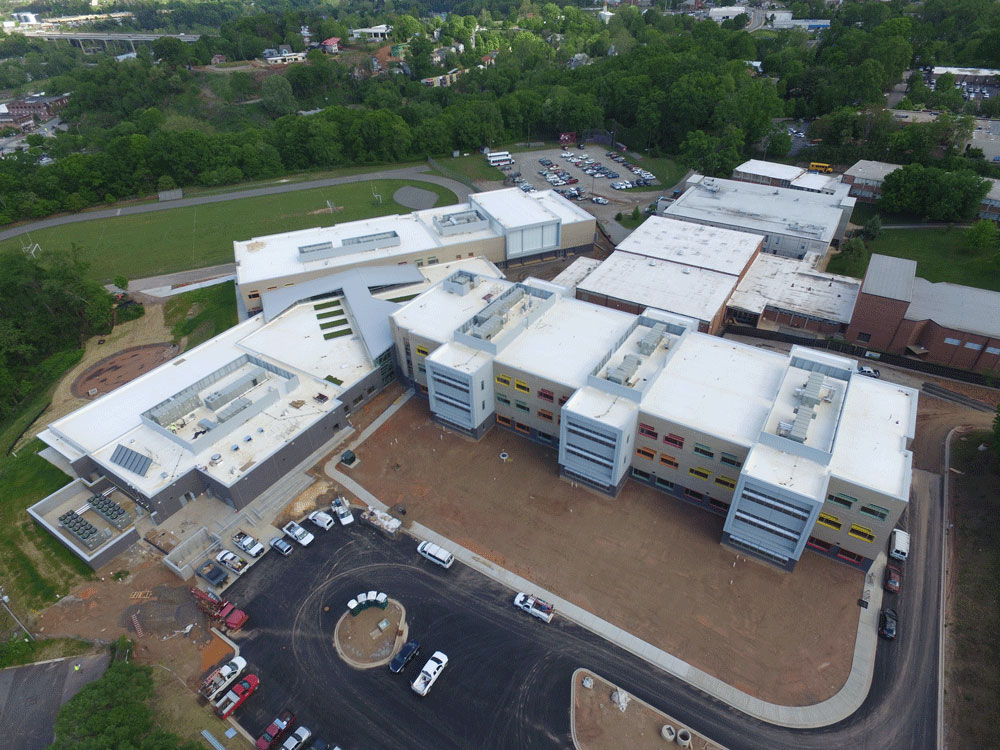 Commercial roof on middle school in Asheville, NC